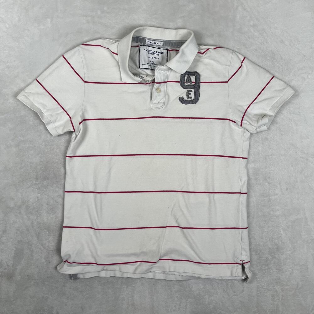 Vintage American Eagle Outfitters Polo Shirt Mens Large White Stripe Y2K Preppy